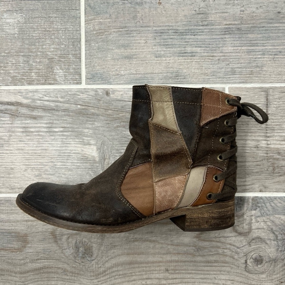 Aldo Brown Tan Ankle Boots with Geometric Patchwork